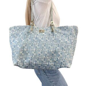 FENDI Vintage Zucca Monogram Denim Shoulder Tote Large Bag Blue FF Logo [106208]